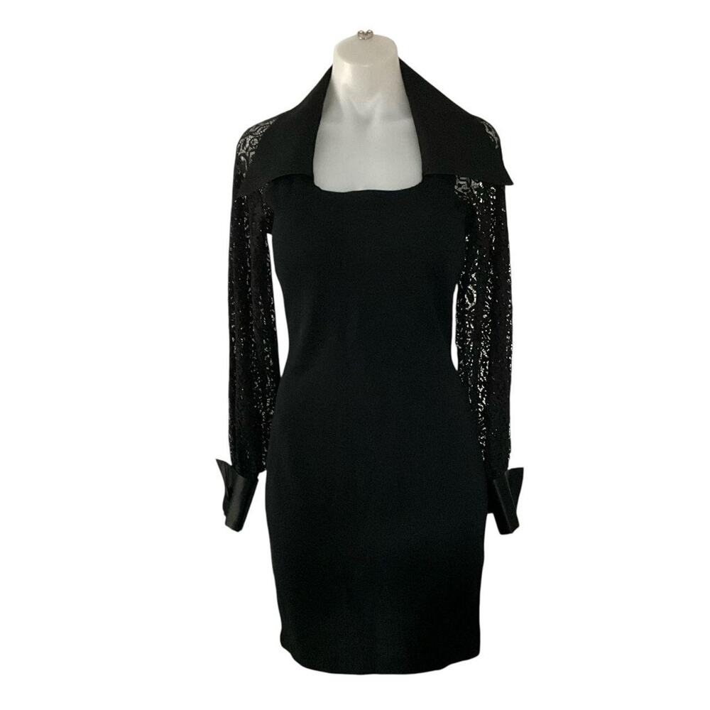Andrea Jovine Black Lace and Wool Dress: Y2K, Modern